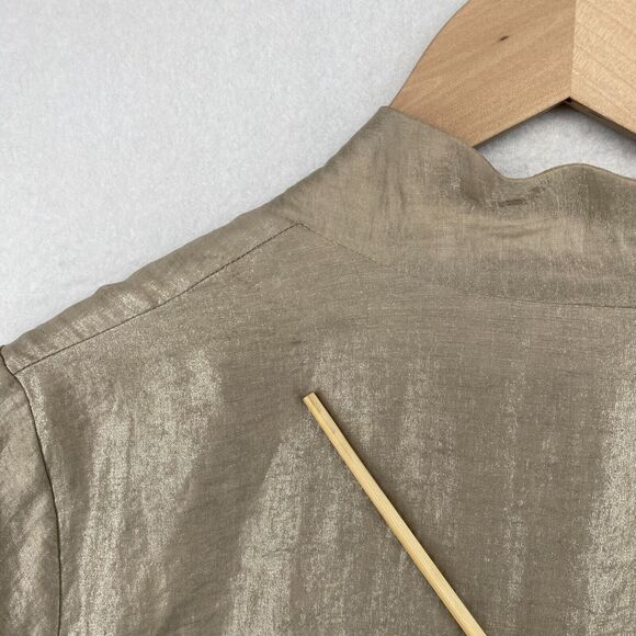 EILEEN FISHER Blazer L Linen Nylon Sparkle Shine Open Front Long Sleeve Beige - Picture 8 of 14